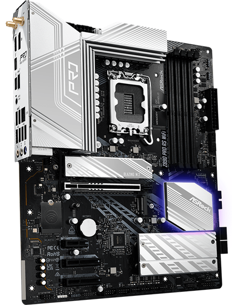 материнская плата ASROCK Z890 PRO RS WIFI, LGA1851, Z890, 4*DDR5, 4*SATA, 4*M.2, 3*USB 3.2, 4*USB 2.0, 2*Type-C, 1*PCIx16, 2*PCIx4, 1*M.2 (Key E), HDMI+DP, ATX