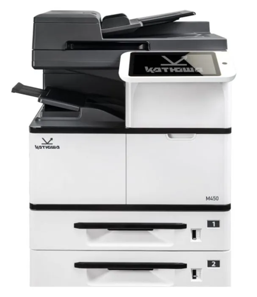 МФУ Катюша M450p принтер/копир/сканер, А3. 50 стр/мин Ч/Б А4, 1200 dpi. Сканер цвет А4-А3 120 стр/мин. 800 МГц, 4 Гб, Ethernet, USB, PS3, ADF 90 л. Тонер 10 000 отп., пр-во РФ