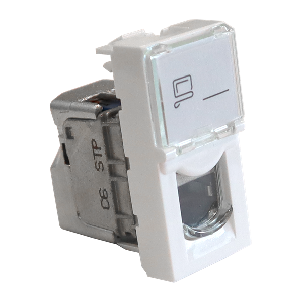 LAN-SIP-22S6-WH Вставка Mosaic 22.5x45, RJ-45 STP, кат.6, со шторкой и увеличенным  окном маркировки, белая