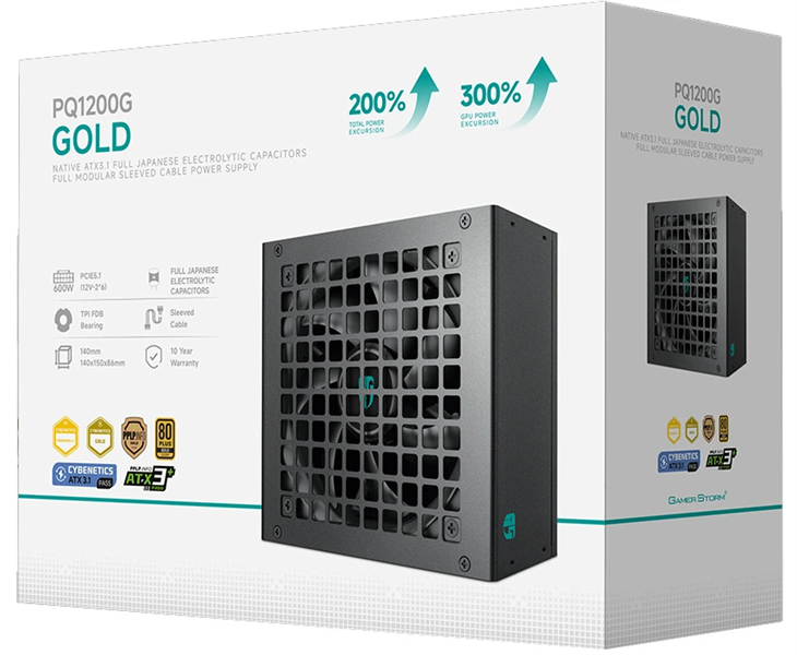 Блок питания Deepcool GAMERSTORM PQ1200G (ATX 3.1, 1200W, Full Cable Management, PWM 120mm fan, 80+ GOLD, Active PFC + Half Bridge + DC/DC, Full Japanese Capasitors, Gen5 PCIe) RET (R-PQC00G-FD0B-WGEU-V1)