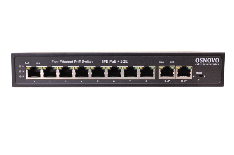 PoE Коммутатор OSNOVO SW-20820(120W) PoE коммутатор Fast Ethernet на 10 RJ45 портов. Порты: 1 x FE (10/100Base-T) с PoE (до 60W, A+B) + 7 x FE (10/100Base-T) с PoE (до 30W), 2 x GE (10/100/1000 Base-T). Соответствуе