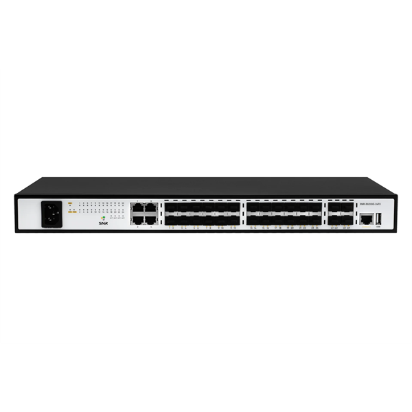 коммутатор SNR Управляемый коммутатор уровня 2+, 20 портов 100/1000Base-X SFP, 4 порта Combo 10/100/1000Base-T|100/1000Base-X SFP, 4 порта 1/10G SFP+, встроенный БП ~220V AC