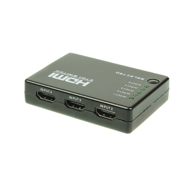 Коммутатор сигнала HDMI OSNOVO (5вх./1вых.) с поддержкой HDMI 1.4, HDCP 1.2. Разрешение до 4Kx2K(30Гц). Вх. - НDMI(A)x5/Роз.1,7х4мм (DC5V). Вых. - HDMI(A). В комплекте пульт управления. Размеры (ШxВxГ):82x18x58мм. Вес:0,06кг. Рабочая температура -5…+55°С.
