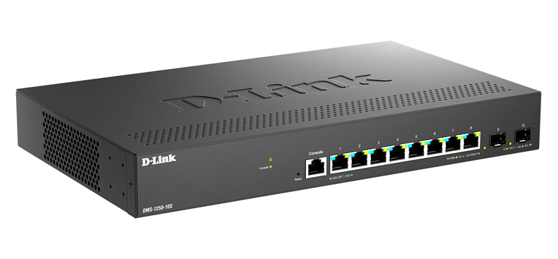 Коммутатор управляемый D‑Link DMS-1250-10S/A1A/6KV L2, 8×2.5 Гбит/с PoE (с поддержкой 802.3bt), 2×10 Гбит/с SFP+, защита от статического электричества до 6 кВ