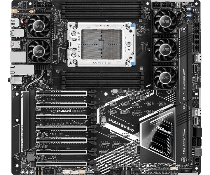 Материнская плата ASROCK WRX90 WS EVO, AMD WRX90, 8*DDR5, 4*SATA, 2*M.2, 2 x SlimSAS, 6*USB 3.2, 2*Type-C, 7*PCIx16, DP, EEB