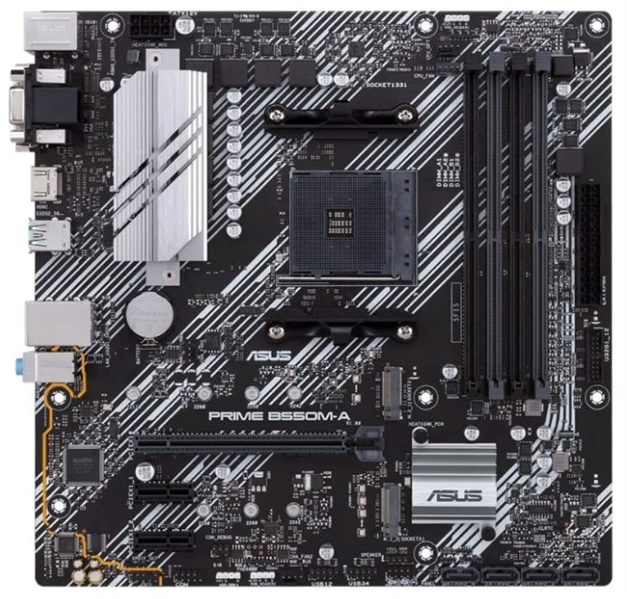 Материнская плата Asus - PRIME B550M-A, mATX, AMD B550, 1xAM4, 4xDDR4 до 128ГБ, 1x1GbE, audio, M.2, VGA, HDMI, DVI-D, 1xPS/2, 4xSATA, 6xUSB3.2, PRIME B550M-A