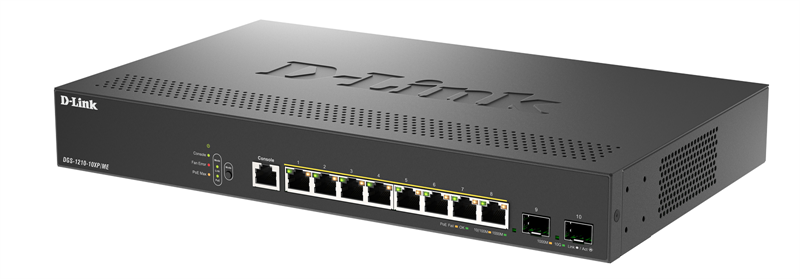 Коммутатор D-Link Управляемый L2 коммутатор, 8x1000Base-T, 2x10GBase-X SFP+, защита от статического электричества до 6 кВ, CLI, консольный порт RJ-45, RPS, поддержка Dying Gasp