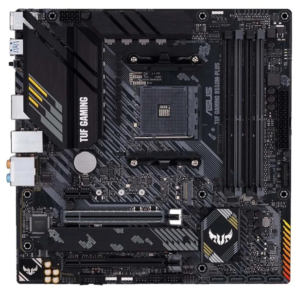 Материнская плата ASUS TUF GAMING B550M-PLUS,  Socket AM4, B550, 4*DDR4, HDMI+DP, CrossFireX, SATA3 + RAID, Audio, 2,5Gb LAN, USB 3.2*8, USB 2.0*6, COM*1 header (w/o cable) mATX ; 90MB14A0-M0EAY0