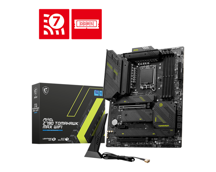 Материнская плата MSI MAG Z790 TOMAHAWK MAX WIFI, LGA 1700, Intel Z790, 4xDDR5, 8xSATA, 4xM.2, 1xPCIe 4.0 x4, 1xPCIe 5.0 x16, 1xHDMI, 1xDP, 1x2.5Gb LAN, 4xUSB-A 3.2 Gen 1, 4xUSB-A 3.2 Gen 2, 1xUSB-C 3.2 Gen 2, 1xUSB-C 3.2 Gen 2x2, 5x3.5 мм, 7.1, Standard-ATX
