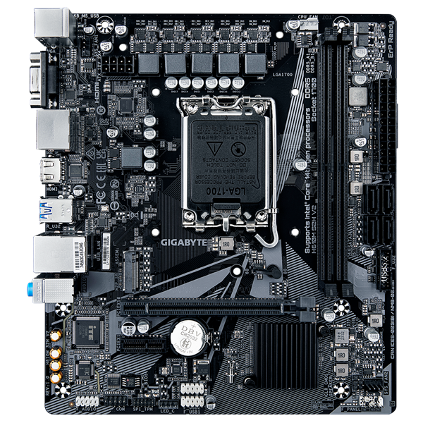 Материнская плата GIGABYTE H610M S2H, LGA1700, H610, 2*DDR5, 4*SATA, 1*M.2, 2*USB 3.2, 4*USB 2.0, 1*PCIx16, 1*PCIx1, D-Sub+HDMI+2*DP, mATX