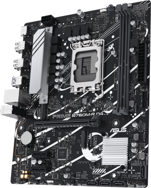 Материнская плата ASUS PRIME B760M-R D4, LGA1700, B760, 2*DDR4, 4*SATA, 2*M.2, 4*USB 3.2, 4*USB 2.0, 1*PCIx16, 2*PCIx1, HDMI, mATX; 90MB1HA0-M0EAY0