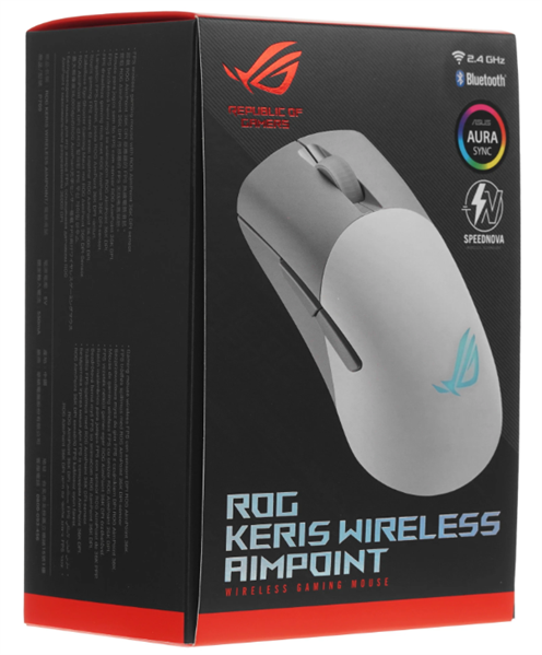 Мышь ASUS ROG KERIS WIRELESS AIMPOINT, 75g, 2.4GHz RF, Bluetooth 5.1, 36K DPI sensor, 5 Programmable Button, White