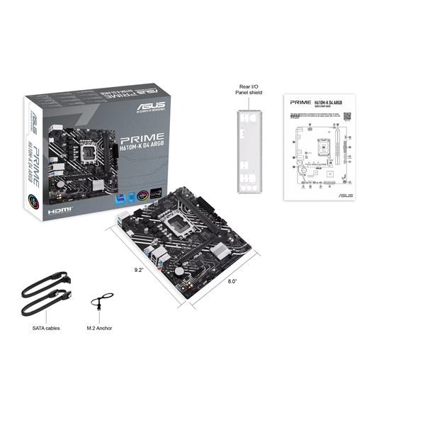 Материнская плата ASUS PRIME H610M-K D4 ARGB, LGA1700, H610, 2*DDR4, 4*SATA, 1*M.2, 2*USB 3.2, 4*USB 2.0, 1*PCIx16, 1*PCIx1, HDMI, mATX; 90MB1HN0-M0EAY0