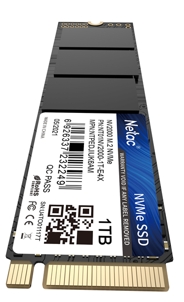 SSD накопитель Netac SSD NV2000 1TB PCIe 3 x4 M.2 2280 NVMe 3D NAND, R/W up to 2500/2100MB/s, IOPS(R4K) 150K/280K, TBW 600TB, 5y wty