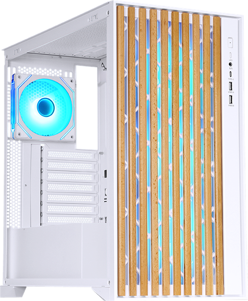 корпус Formula V Line TimberLine T0 White, ATX, wood+plastic front, TYPE-C*1, USB3.0*2, FRONT 3x120mm FRGB, REAR 1x120mm FRGB