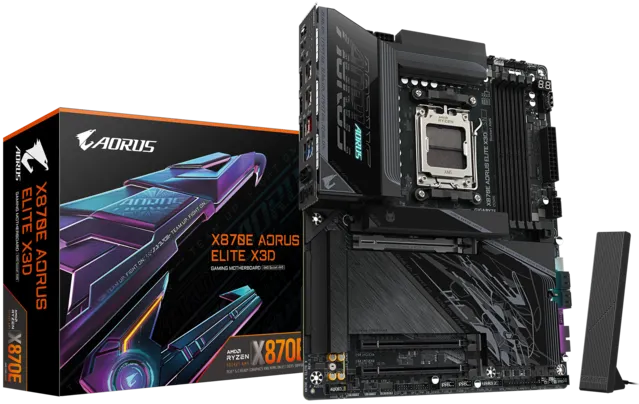 Материнская плата GIGABYTE X870E A ELITE X3D, AM5, X870, 4*DDR5,  4*SATA, 4*M.2, 7*USB 3.2, 2*USB 2.0, 2*Type-C, 3*PCIx16, HDMI, ATX