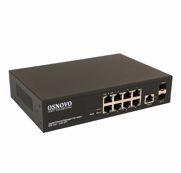 Коммутатор OSNOVO SW-80802/L(150W), управляемый L2 PoE, 8×PoE+2×SFP, 150W