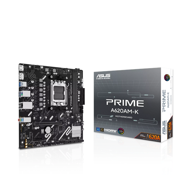 Материнская плата ASUS PRIME A620AM-K, AM5, A620A, 2*DDR5, 4*SATA, 1*M.2, 4*USB 3.2, 2*USB 2.0, 1*PCIx16, 1*PCIx1, DP+HDMI, mATX;