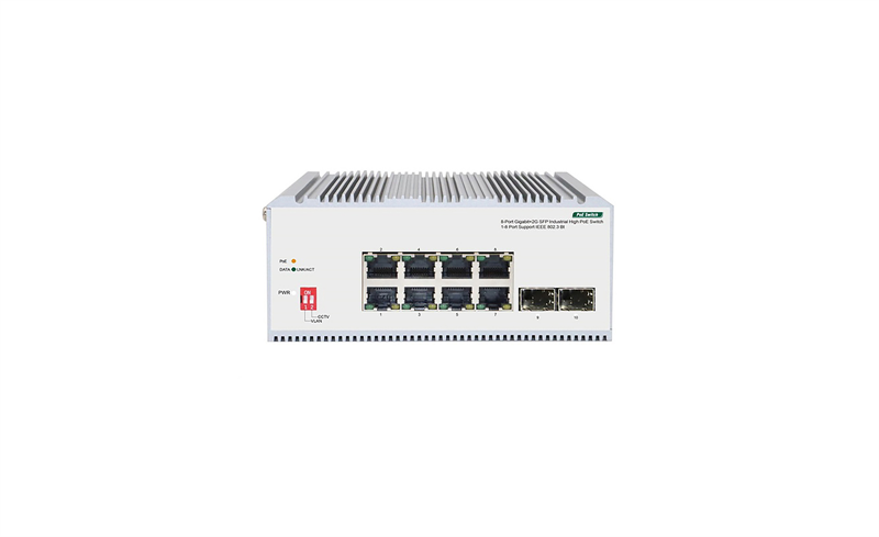 Коммутатор ORIGO Промышленный неуправляемый PoE-коммутатор, 8x1000Base-T PoE, 2x1000Base-X SFP, PoE-бюджет 185 Вт, защита от статического электричества до 4  кВ, -40..75°C