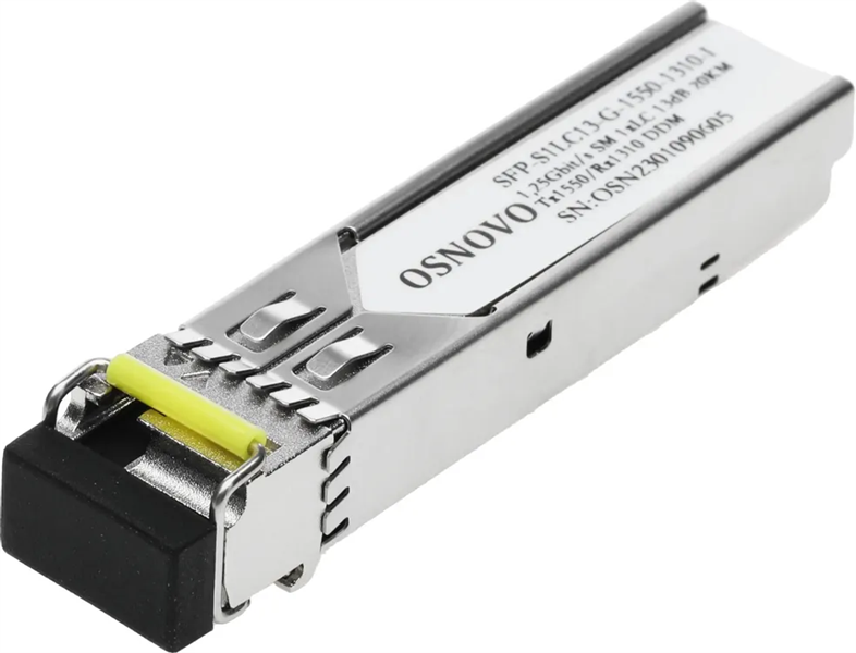 Osnovo - Оптический SFP Модуль промышленный. Одно волокно Single Mode. Скорость: до 1,25 Гбит/c. Тип разъема: LC. Оптический бюджет: 13дБ. Расстояние передачи - до 20км. Рабочая длина волны,нм - Tx:1550/Rx:1310. Поддержка DDM. Размеры (ШхВхГ): 13,7x8,5x55,35мм. Рабочая температура: -40…+85°С.