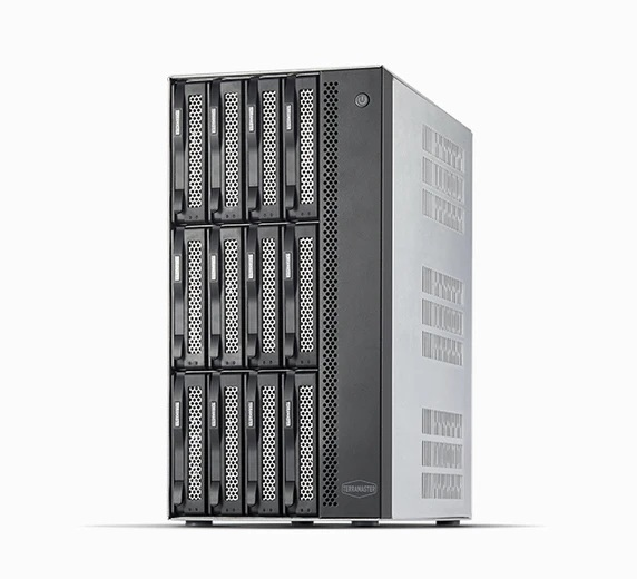 Cервер резервного копирования TerraMaster T12-500 Pro tower NAS 10C 1,7(4,7)Ghz/16Gb(64)/RAID0,1,10,5,6,JBOD,TRAID/up to 9 HS SATA(3,5' or 2,5')/2xM.2 2280 NVMe/2xUSB3.1 1xUSB Type-C/2x10GbE RJ-45/1xPS/1YW