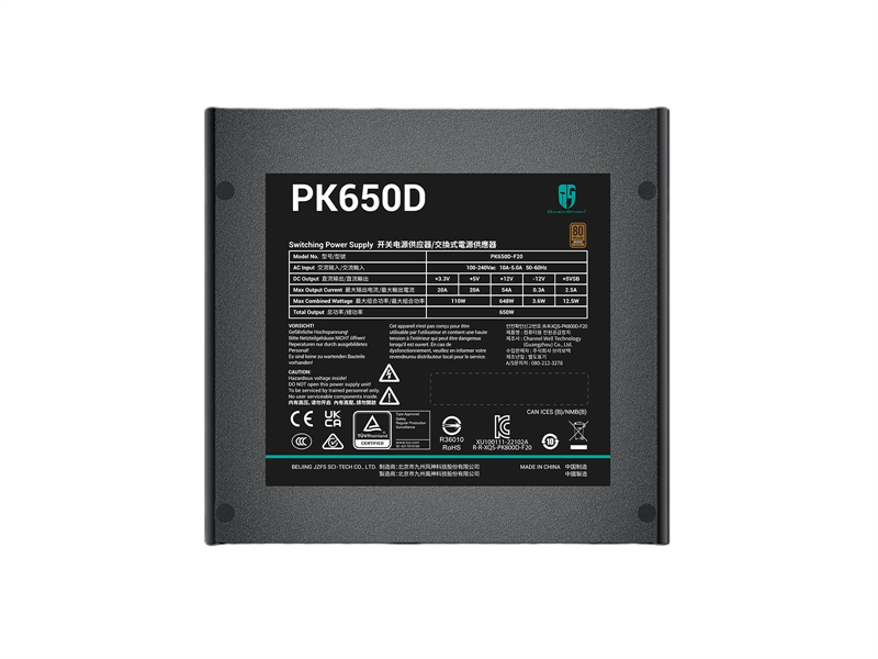Блок питания Deepcool GAMERSTORM PK650D (ATX 2.4, 650W, PWM 120mm fan, Active PFC+DC to DC, 80+ BRONZE) RET (R-PK650D-FA0B-WGEU)