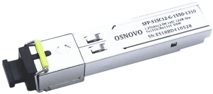 Osnovo - Оптический SFP Модуль. Одно волокно Single Mode. Скорость: до 1,25 Гбит/c. Тип разъема: SC. Оптический бюджет: 12дБ. Расстояние передачи - до 3км. Рабочая длина волны,нм - Tx:1550/Rx:1310. Поддержка DDM. Размеры (ШхВхГ): 13,7x11x63,8мм. Рабочая температура: 0…+70°С.