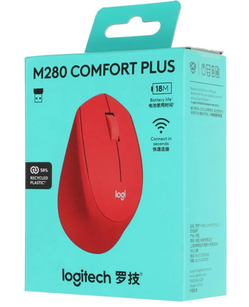 Мышь Logitech Wireless Mouse M280, Red, CN, [910-004308]