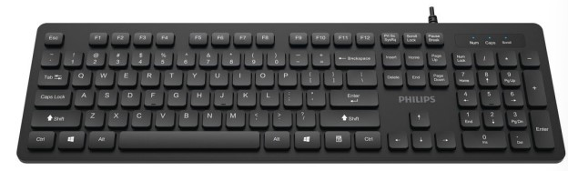 Аксессуары Philips Проводная Клавиатура SPK6264, USB 2.0 104 клав,  русская заводская раскладка, чёрный (незначительное повреждение коробки)