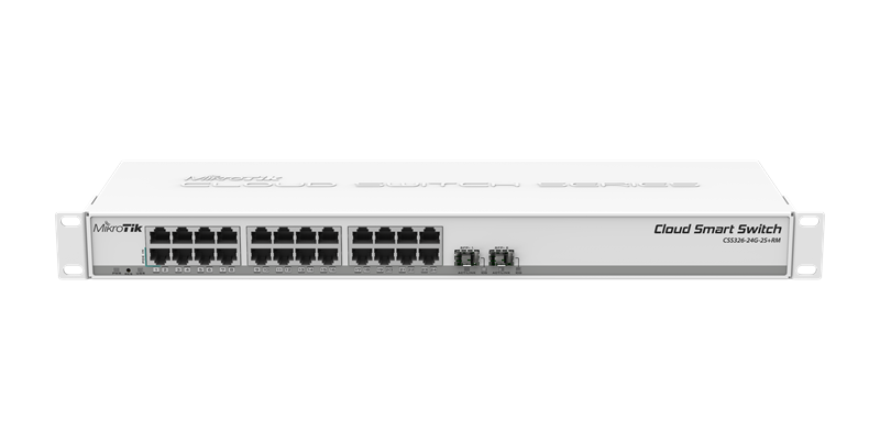 Коммутатор MikroTik Cloud Smart Switch 326-24G-2S+RM with 24 x Gigabit Ethernet ports, 2x SFP+ cages, SwOS, 1U rackmount case, PSU