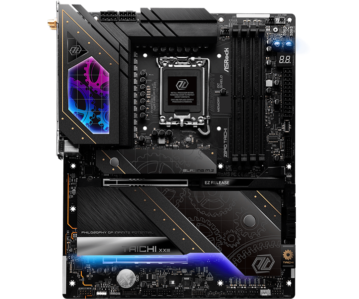 Материнская плата ASROCK Z890 TAICHI, LGA1851, Z890, 4*DDR5, 4*SATA, 6*M.2, 8*USB 3.2, 2*USB 2.0, 2*Type-C, 2*PCIx16, 1*M.2 (Key E), HDMI, ATX