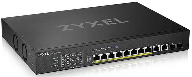 Коммутатор Мультигигабитный Smart L3 Lite PoE++ Zyxel NebulaFlex XS1930-12HP, rack 19", 10xRJ-45: 1/2,5/5/10G (8 из них PoE++ (802.3bt), 2xSFP+, бюджет PoE 375 Вт