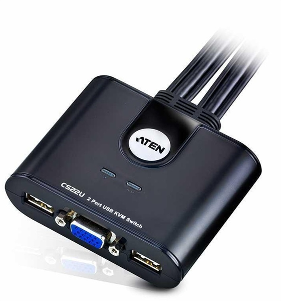 Переключатель KVM Aten CS22U-AT 2-портовый USB, VGA кабельный KVM коммутатор с пультом удаленного переключения порта (2048x1536)