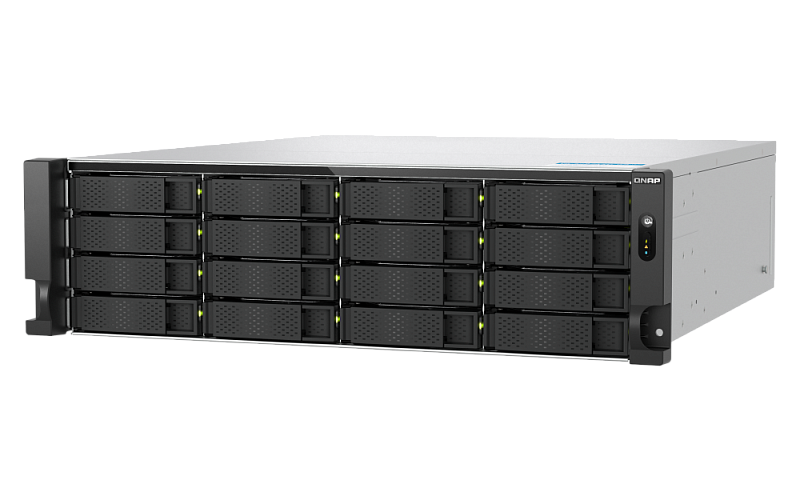 Сетевое хранилище без дисков/ ENTERPRISE QNAP TS-h1677AXU-RP-R7-32G QuTS hero NAS RAID, 16x3.5 "/ 2.5" bays, 2 x M.2 2280 PCIe Gen 5 x2 slots, 2x2.5GbE RJ-45 ports, 2 10 GbE 10GBASE-T, 3U Rackmount, 2 power supplies. 8-core/16-thread AMD Ryzen 7 7000 (up to 5.3 GHz),1x 32GB DDR5 (up to 128 GB 4x32 GB). W/o RAIL