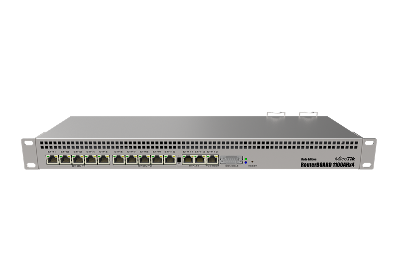 Маршрутизатор MikroTik RouterBOARD 1100AHx4 Dude Edition with Annapurna Alpine AL21400 Cortex A15 CPU (4-cores, 1.4GHz per core), 1GB RAM, 13xGbit LAN, 60GB M.2 drive, RouterOS L6, 1U rack (нет крепления в стойку)