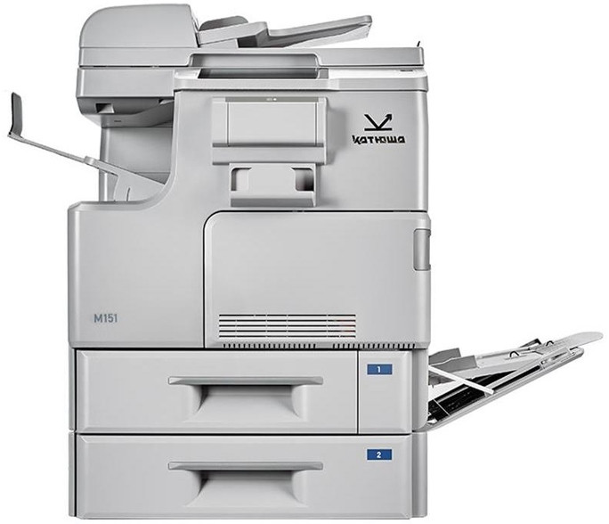 МФУ Катюша M151 принтер/копир/сканер, А3. 51 стр/мин Ч/Б печать А4, 600 dpi. CPU 1,5ГГц (2 ядра), 2,3 Гб RAM, 64Гб HDD, Ethernet, USB, Wi-Fi. PS3, PCL, PDF.  ADF 100 листов.  Тонер 24 000 отп.