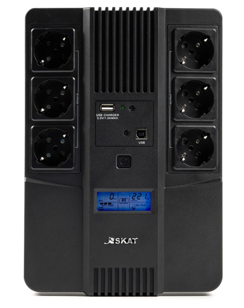 Источник бесперебойного питания (8935) Бастион SKAT-UPS AI 800ВА/480Вт/line-interactive/АКБ 9Ачx1/ 3xSchuko 3xSchuko/Дисплей/3 л.г.