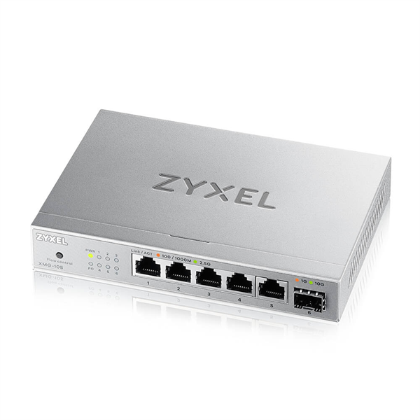Коммутатор/ Мультигигабитный коммутатор Zyxel XMG-105, 5xRJ-45: 1/2.5G, 1xSFP+, настольный, бесшумный