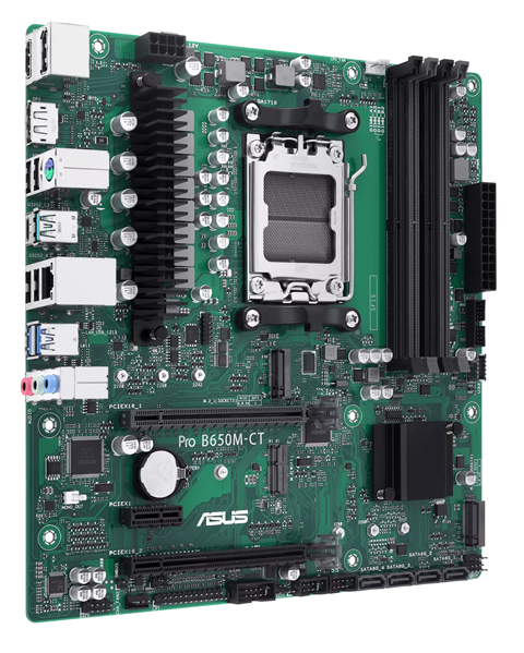 Материнская плата ASUS Pro B650M-CT-CSM, AM5, AMD B650, 4xDDR5, 4xSATA, 2xM.2, 2xPCIe 4.0 x16, 1xPCIe 4.0 x1, 2xDP, 1xHDMI, 1x1Gb LAN, 2xUSB-C 10Gbps, 2xUSB-A 10Gbps, 2xUSB-A 5Gbps, 4xUSB-A 2.0, 3x3.5 мм, 7.1, mATX