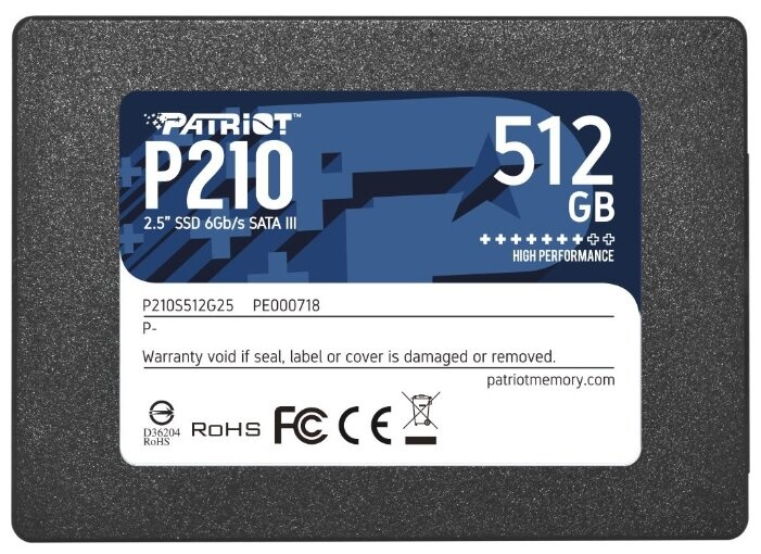 Твердотельный накопитель Patriot SSD P210 512GB SATA3 2.5" R520/W430 TBW 240TB 3D NAND
