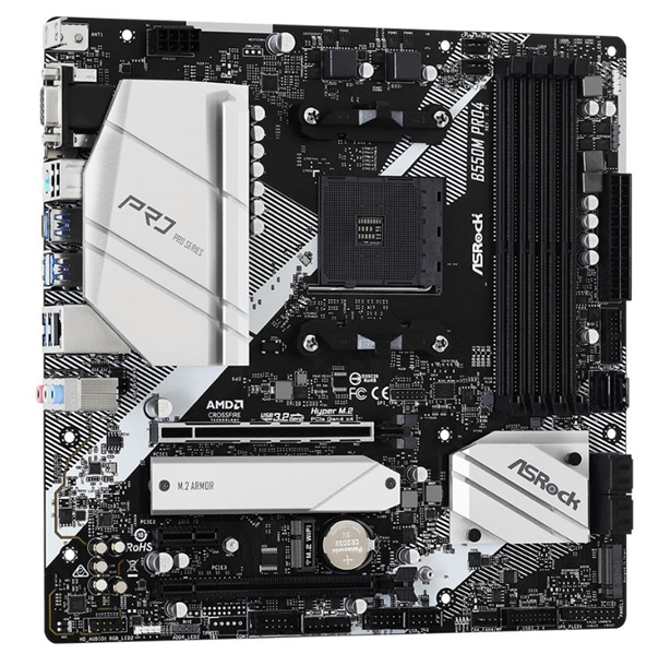 Материнская плата ASROCK B550M PRO4, AM4, B550, 4*DDR4, 6*SATA, 2*M.2, 5*USB 3.2, 2*USB 2.0, Type-C, 6*PCIx16, 1*PCIx1, 1xM.2 (Key E), D-Sub+HDMI+DP, mATX