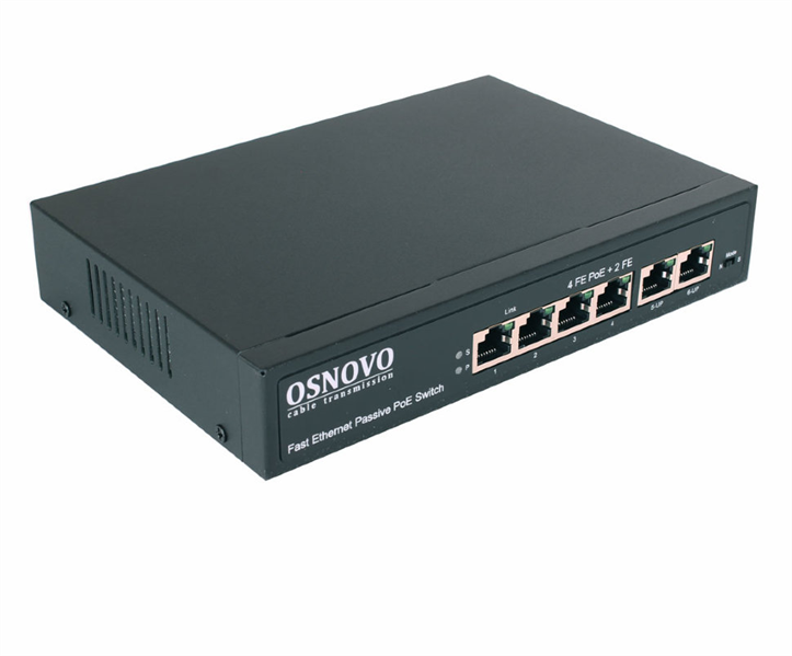 Коммутатор OSNOVO SW-20600/A(80W), 6×FE, 4×PoE, 80W, неуправляемый