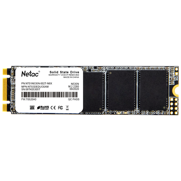 SSD накопитель Netac SSD N535N 2TB M.2 2280 SATAIII 3D NAND, R/W up to 545/500MB/s, TBW 1120TB, 3y wty