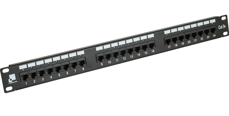 LAN-PPi24U5E Коммутационная патч-панель Lanmaster 19" 1HU портов: 24 кат. 5е неэкр. цвет: чёрный с индикацией