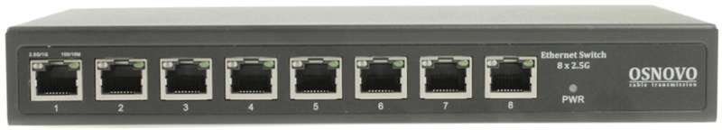 SSW-8D-1 - Коммутатор OSNOVO 2.5G Ethernet на 8 RJ45 портов. Порты: 8 x 2.5G (10/100/1000/2500Base-TX). Auto MDI/MDIX. Встроенная грозозащита 3кВ. В комплекте БП DC12V(2A). Размеры (ШхВхГ): 223x28x113мм. Рабочая температура: -10...+55 гр. С.