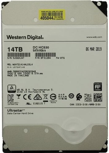 Жесткий диск Western Digital Ultrastar DC HC530 HDD 3.5" SATA 14Тb, 7200rpm, 512MB buffer, 512e (0F31284), 1 year