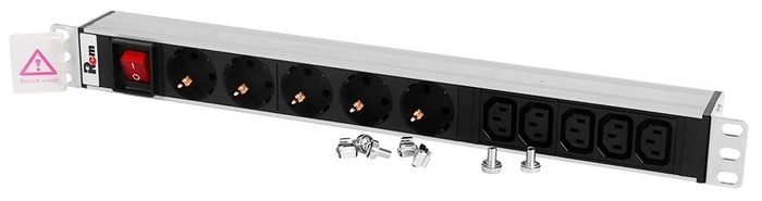 Блок розеток ЦМО - Rem-10, 10A, in (1xIEC-320 C14), out ( 5xSchuko 5xIEC-C320 C13), Горизонтальный, выключатель, 1U, цвет серебристый, R-10-5S-5C13-V-440-Z