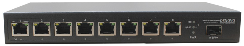 Коммутатор OSNOVO SW-8D1X(120W) PoE коммутатор 2.5G Ethernet на 8xRJ45+1x1/2.5/10G SFP портов. Порты: 1 x 2.5G (10/100/1000/2500Base-TX) с PoE (до 90W, A+B) + 7 x 2.5G (10/100/1000/2500Base-TX) с PoE (до 30W) +