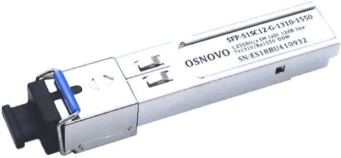Osnovo - Оптический SFP Модуль. Одно волокно Single Mode. Скорость: до 1,25 Гбит/c. Тип разъема: SC. Оптический бюджет: 12дБ. Расстояние передачи - до 3км. Рабочая длина волны,нм - Tx:1310/Rx:1550. Поддержка DDM. Размеры (ШхВхГ): 13,7x11x63,8мм. Рабочая температура: 0…+70°С.