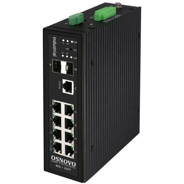 Промышленный коммутатор Gigabit Ethernet OSNOVO SW-70802/IL Промышленный управляемый (L2+) коммутатор Gigabit Ethernet на 8 GE Rj45 + 2 GE SFP порта. Порты: 8 x GE (10/100/1000Base-T) + 2 x GE SFP (1000Base-X). Уровень управления L2 (Full Ma